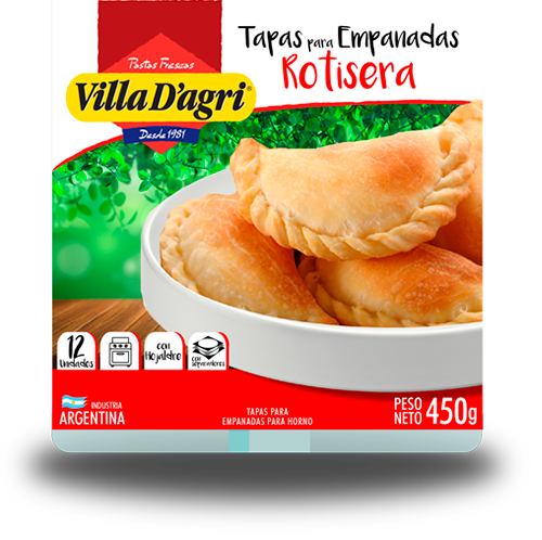 Tapas de Empanadas Villa D´ Agri Rotiseras Criollas x 12 unidades